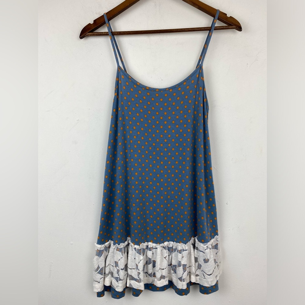 Matilda Jane size Small Women’s Blue Orange Polka Dot Lace Trim Tunic Top